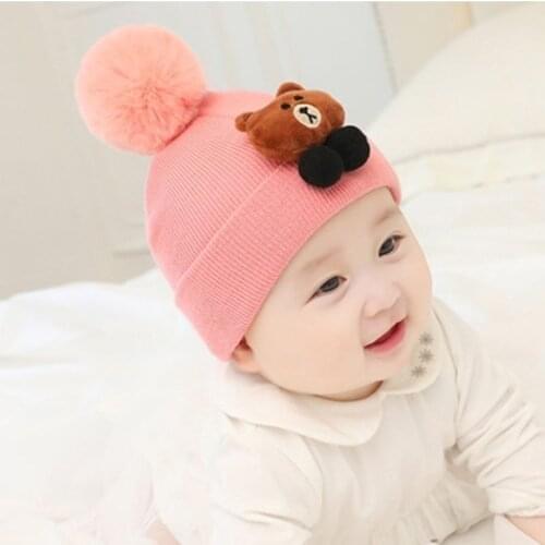 New childrens hats autumn and winter all-match PU leather caps for children childrens sports caps Cartoon bear baby hat