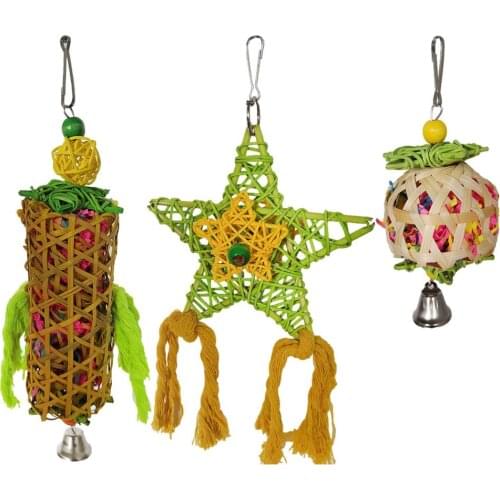 New Combined Parrot Toys Safe Rattan 3-Piece Biting Chopping Toys Eco-friendly Bird Training Toys Swing Stand Budgie Supplies