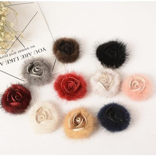 DIY Pompon 6cm Mink fur Plus leather peony flower rabbit Pompoms Fur balls for knitted Hats scarf shoes fur pom pom DIY Crafts