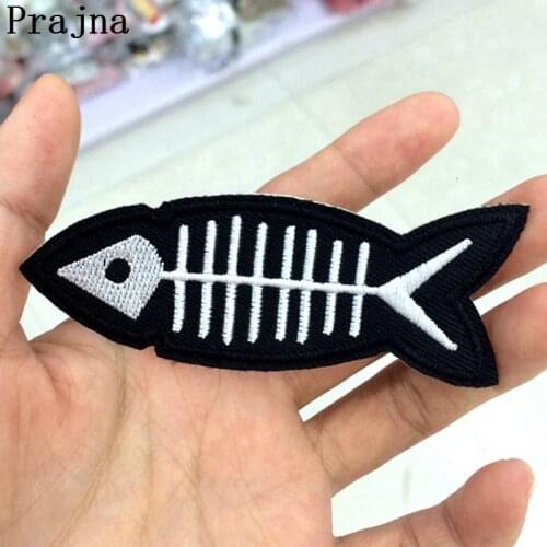 Prajna Small Black Fish Patch Stalker Art Parches Ironing Embroidered Iron On Patches For Clothes Fabric Jacket Bag Patch Metal