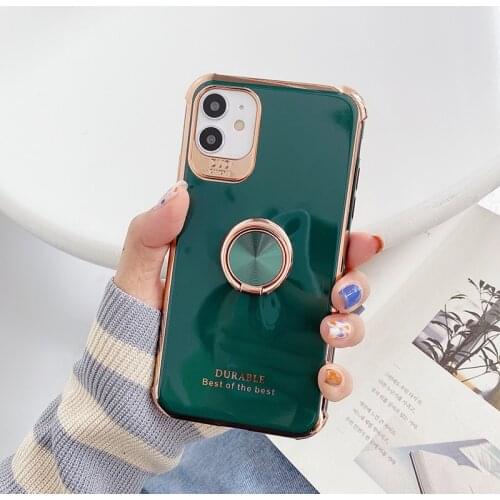 Luxury Cute Plating Silicone Ring Bracket Phone Case For iPhone 12 11 Pro XS Max XR X 8 7 Plus Ultra-thin Shockproof Stand Cover
