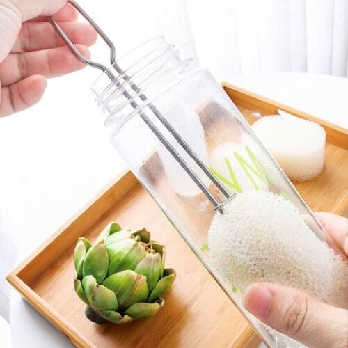 Long Handle Cup Cleaning Brush Stainless Steel Handle Sponge Cup Brush Vessel Stain Decontamination Wash Replaceable Brush Head