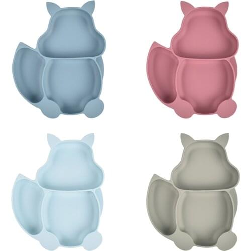Silicone Baby Feeding Plate With Sucker Cartoon Squirrel Shape Tableware Children Portable Dinner Plates Bowls Anti-Slip Dishes