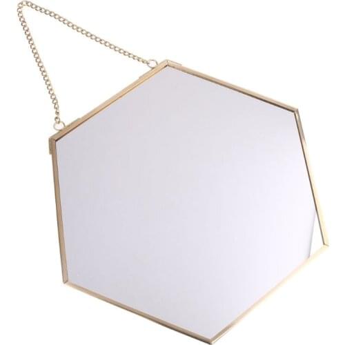 Nordic Hexagon Wall Hanging Mirror Gold Dressing Table Makeup Mirrors Bathroom