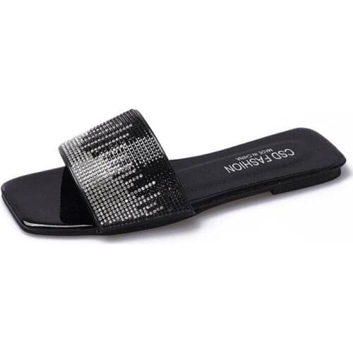 2021 New Women Indoor Floor Flat Shoes Girls Non-Slip Flip Flops Bath Home Slippers Female Comfy Slides Zapatos Black Silver