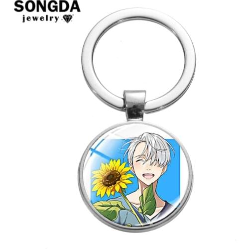 SONGDA Anime YURI!!! on ICE Key Chain Victor Nikiforov Katsuki Yuri Figures Glass Dome Pendant Keychain Cosplay Key Accessories