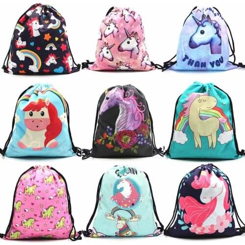Storage Bag Unicorn 3D Digital Printed Fashion New Women Drawstring Shopping Shoulder Bag Beach Travel Girls Shoes Bags