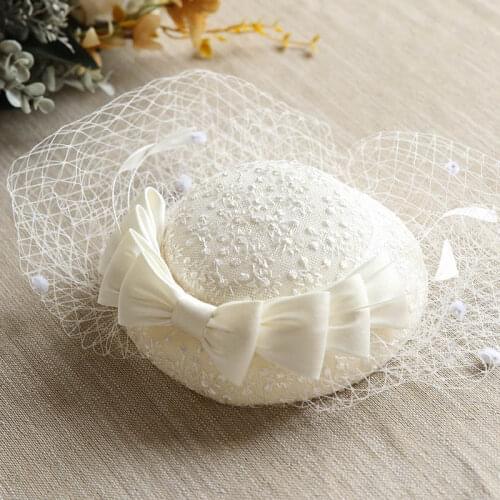 European Ivory Black Wedding Fascinator And Hat Hair Clip Satin Bow Face Veil Headwear Banquet Prom Party Girls Hair Accessories
