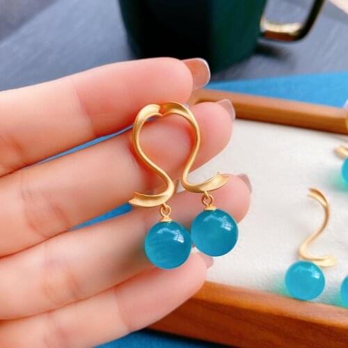 UBESTNICE 925 Sterling Silver Natural Amazonite Drop Earrings For Women Gold Filled Trendy Geometric Blue Gemstone Fine Jewelry
