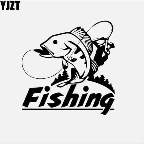YJZT 15CM*15.2CM Fishing Vinyl Decal Car Truck Boat Window Fisherman Car Sticker Black/Silver C24-0944