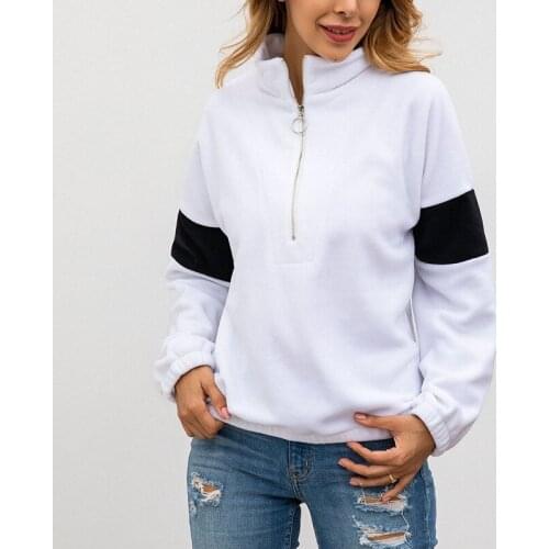 UZZDSS Half Zip Fleece Turtleneck Sweatshirt Women Autumn Long Sleeve Tops Casual Oversize Patchwork Winter Hoodie Sweatshirt