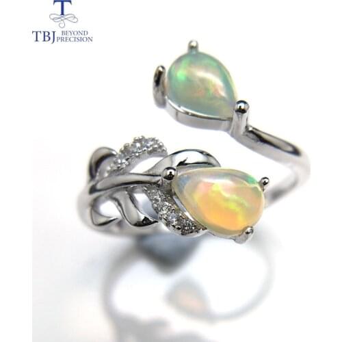 TBJ,Feather gemstone Ring with natural ethopian opal good fire in 925 sterling silver fine jewelry for girls with jewelry box