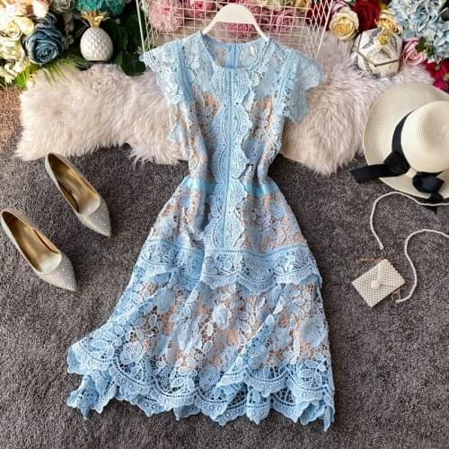 Dress Women Romantic Irregular Fairy Lace Dresses Ruffles Deco Hollow Butterfly Sleeves Knee-length 2020 New Lady Party Dress