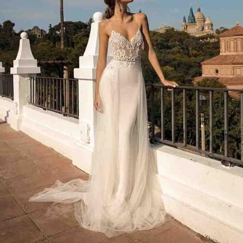 SSYFashion New Mermaid Evening Dress Silm Sexy V-neck Lace Appliques Beading Backless Fishtail Beach Party Gown Formal Dresses