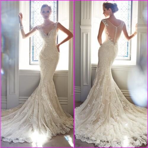 2021 Sexy V-neck Sleeveless mariage champetre Bridal Gown Backless Lace Mermaid Off The Shoulder plus Bespoke Wedding Dresses