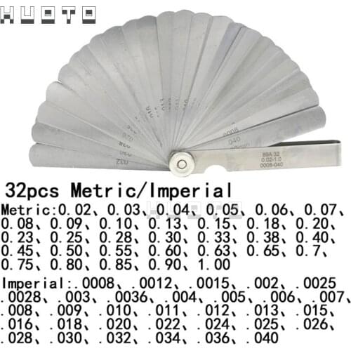 32 Blades Feeler Gauge Metric Gap Filler 0.02-1MM / 0.0008-0.040 INCH Gage Measurment Tool for Engine Valve Adjustment
