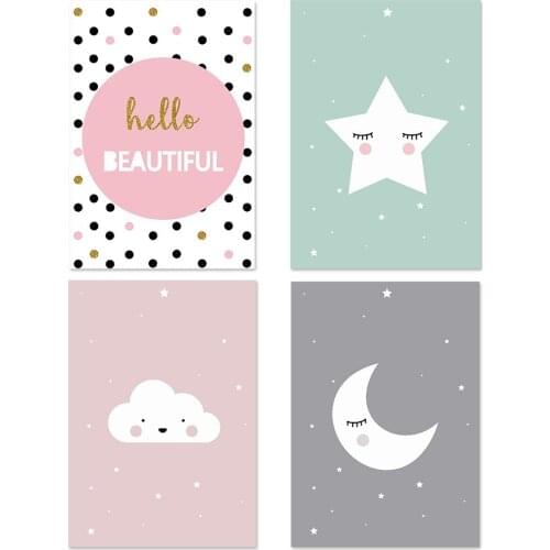 4PCS 40*30cm Canvas Picture Moon Star Creative Canvas Wall Art Canvas Print For Kids Bedroom Decor