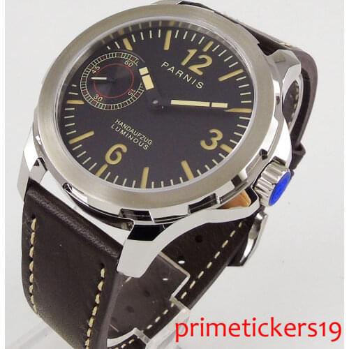 44mm parnis black dial orange marks sapphire glass hand Winding 6497 mens watch