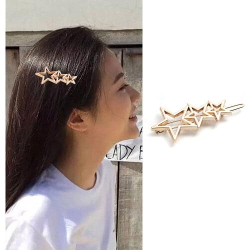 5PCs For Girl Cute Sweet Hair Clips Gold Hollow Flower Moon Bowknot Pentagram Star Hair Jewelry Gifts For Friends