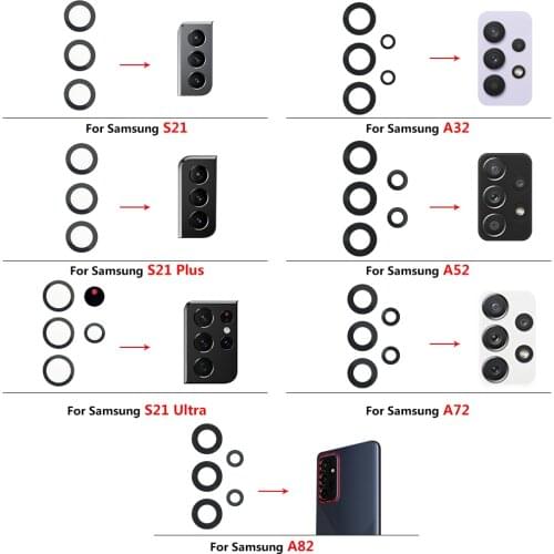 5Pcs/Lot，Replacement Rear Back Camera Glass Lens For Samsung A32 A52 A72 A82 S21 Plus S21 Ultra Camera Glass With Glue Adhesive