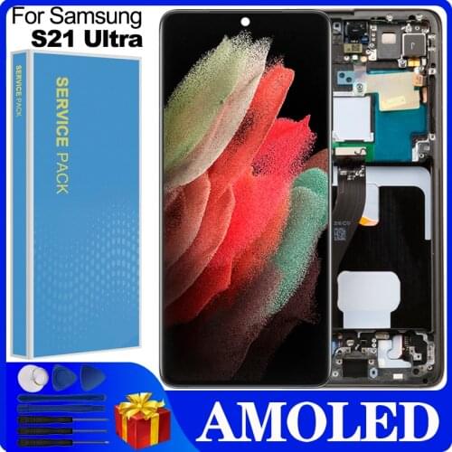 6.8'' SUPER AMOLED LCD For Samsung Galaxy S21 Ultra 5G G998F G998F/DS LCD Display Touch Screen Digitizer Replacement with frame