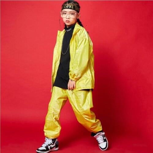 Kids Hip Hop Carnival Clothing Bright Faux Leather Jacket Zipper Top Coat Jogger Pants Girl Boy Jazz Dance Costume Wear Clothes
