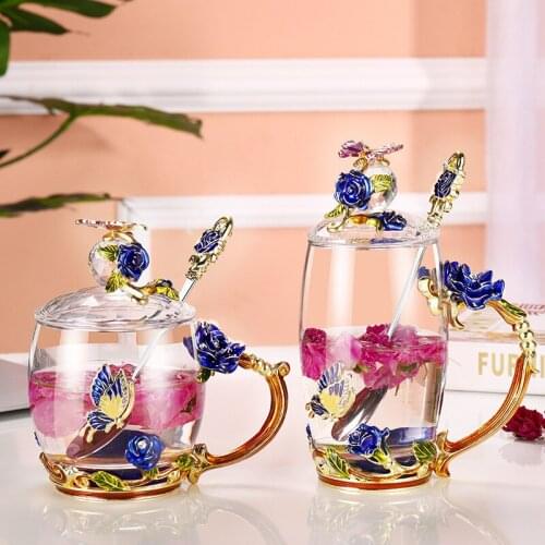 Enamel water cup glass cup household rosette with handle set heat-resistant tea cup water cup mugs coffee cups