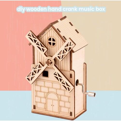 DIY Handmade Toys 3D Wooden Puzzle Game Windmill Music Box Assembly Popular Gift for Children Adult Christmas Birthday