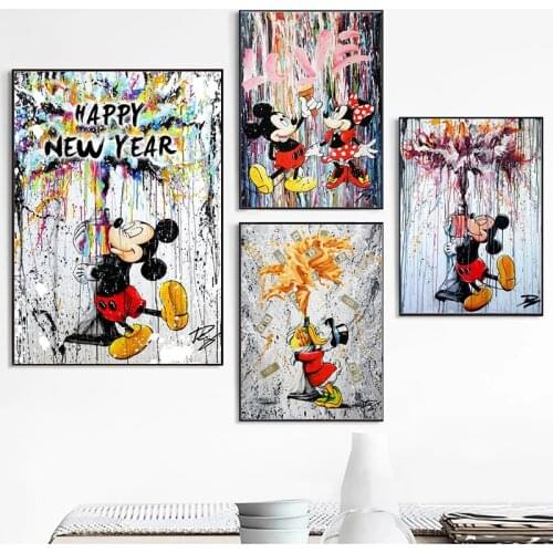 Disney Colourful Canvas Painting Mickey Minnie Mouse Prints and Posters Wall Art Picture for Living Room Decor Home Decoration