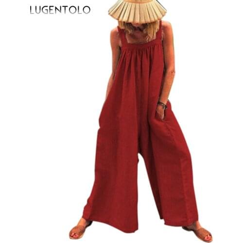 Overalls Jumpsuits Women Summer Large Size Casual Loose Female Solid High Waist Pocket Straight Long Jumpsuits Lugentolo