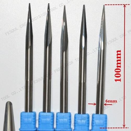 6mm*100L,5pcs,Free shipping Taper Ball nose Cone End Mill,CNC milling Cutter,Solid carbide tool,woodworking router bit