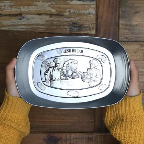 Creative Retro Tinplate Small Tray Fruit Tray American Country Metal Candy Snacks Pastry Dish Sundries Tray
