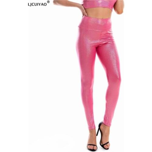 LJCUIYAO New Fashion Women Leggings Shiny Metallic Color Elastic Waist Skinny Sexy Pencil Pants Trousers Casual Pencil Trousers