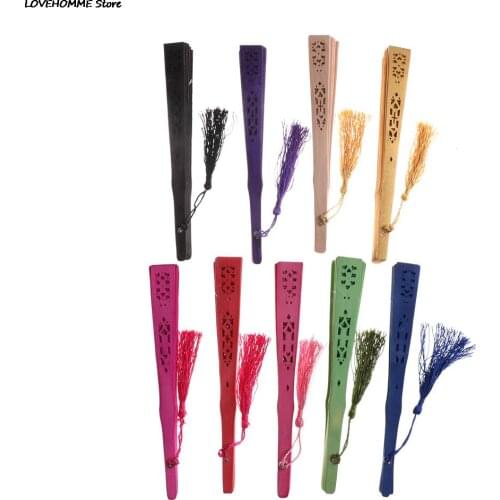 Multi Color Chinese Vintage Wood Hollow Carved Hand Fan Foldable Fan Gifts Pocket Fan Party Favors