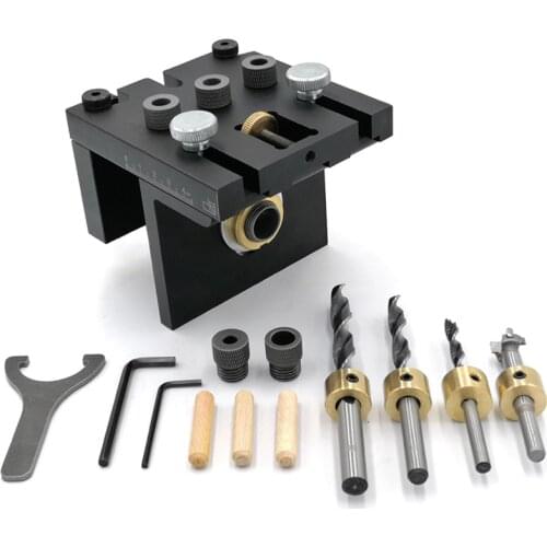 Multifunction Woodworking Doweling Jig Kit Adjustable Drilling Guide Puncher Locator for Furniture Connecting Carpentry Tools