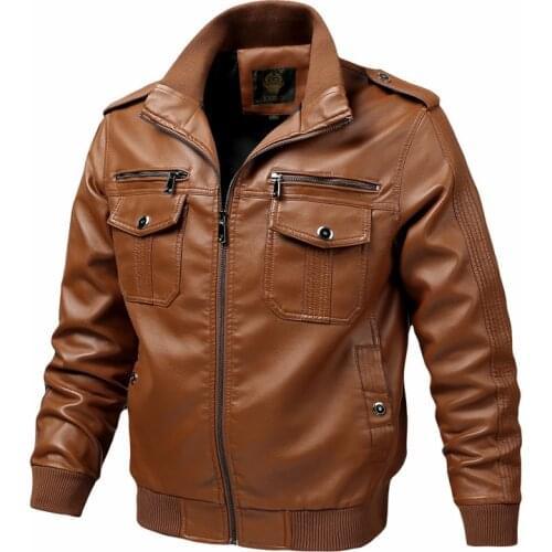 Male Fashion Pu Leather Cargo Coats Pockets Plus Size Spring Autumn Winter Men Leather Jackets Motorcycle & Biker