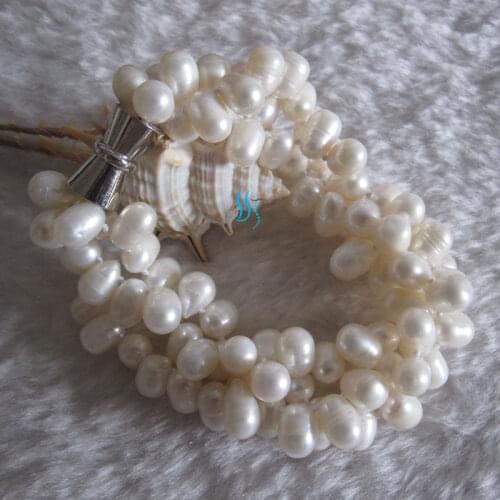 Natural 8" 6-7mm Baroque 3Row Freshwater Pearl Bracelet Pearl Jewelry MORE COLORS