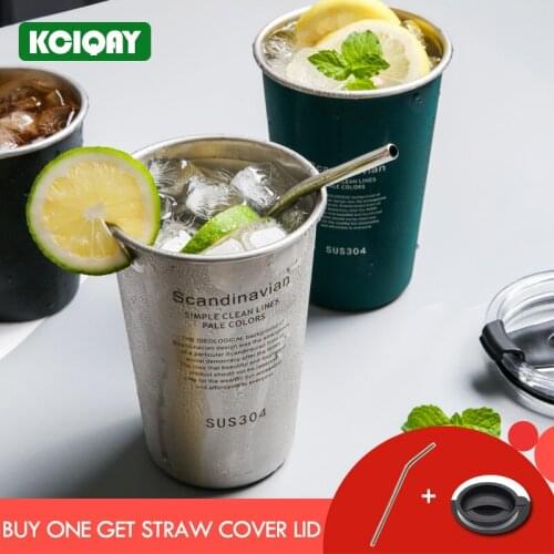 Nordic Style Mori Brief Drinkware Beer Mug 304 Stainless Steel Beer Cup Milk Tea Coffee Mug Drink Water Cup With Lid Cover Straw