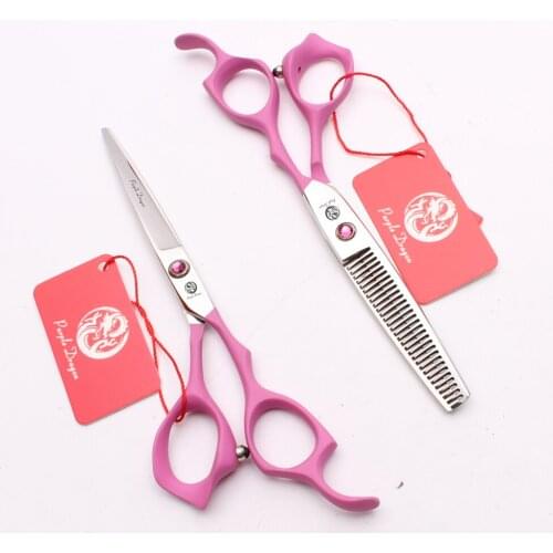 6" 17.5cm Pink Elastic Handle Purple Dragon Brand Cutting Scissors Thinning Shears Professional Hairdressers Scissors Set Z1024