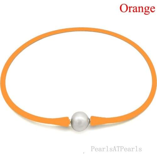 Wholesale 16 inches Orange Rubber Silicone Natural 10-11mm Handmade Pearl Necklace