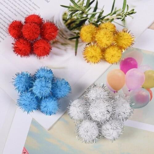1.5CM 100pcs Polypropylene Golden Silk Hair Ball Glitter Golden Silk Hair Pompom Colorful Halloween Decoration Christmas Ball