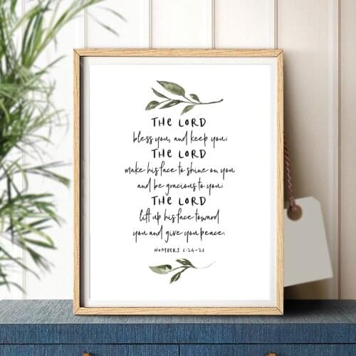 Bible Verse Quote Poster Prints The Lord Bless You and Keep You Christian Home Decor Scripture Wall Art Canvas Painting Picture