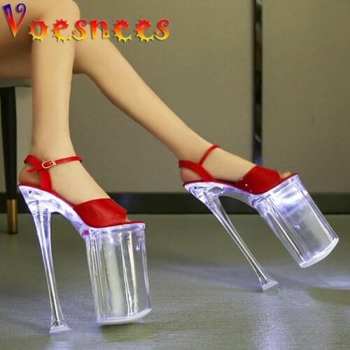 Walking Show Stripper Heel Clear Platforms Woman Shoes Crystal LED Light Ladies Sandals Night Club Party Buckle Strap High Heels
