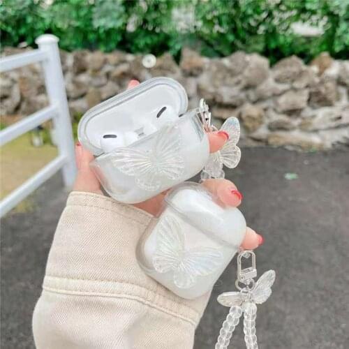 3D Clear Bracelet Butterfly Earphone Case for Airpods 1 2 Wireless Headset Soft Headphone Cover Airpods Pro Cover with Ornament