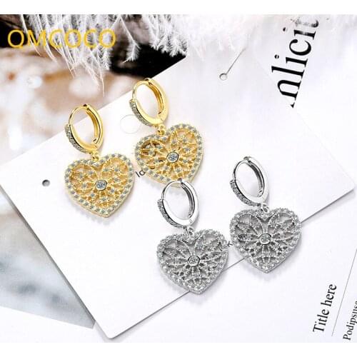 QMCOCO 925 Silver Creative Design Hollow Out Heart-Shape Zircon Pendant Earrings For Woman And Girl Terndy Earring Party Jewelry