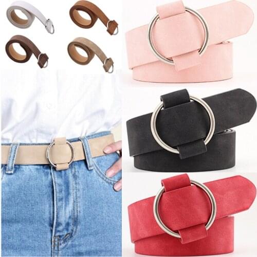 Female Fashion Round Buckle Waist Belt Buckle Casual Imitation Leather Belt Clothes Accessories For Women
