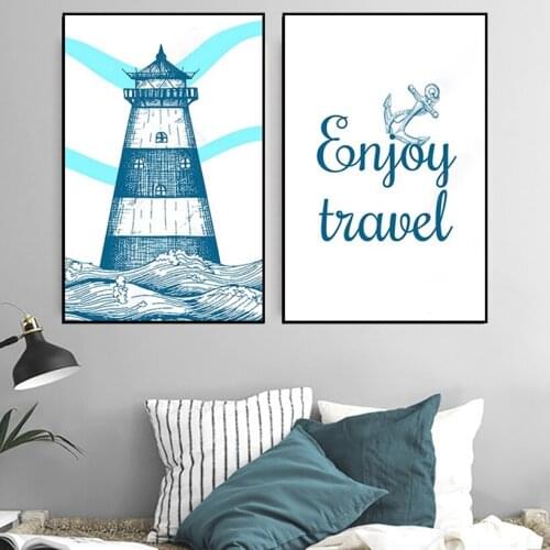 Nordic Art Hand Painted Lighthouse Prints and Posters Letters Quotes Enjoy Travel Decorative Pictures for Living Room