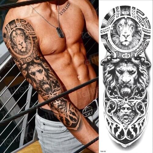 Sleeve tattoos mechanical lion head fake tattoo temporary large tribal black tatoo for boys men sexy body art tattoo sleeves