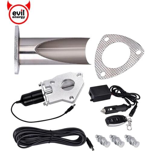 Evil energy 2Inch Cutout Stainless Steel Exhaust Cut Out Header Be Cut Pipe Electric Valve Exhaust Tip Muffler Kit