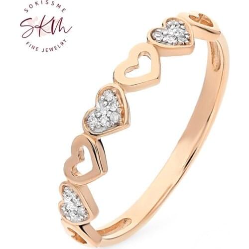 SKM Vintage heart shape diamond rings for women 14k rose gold rings trendy Engagement wedding rings designer Luxury Fine Jewelry